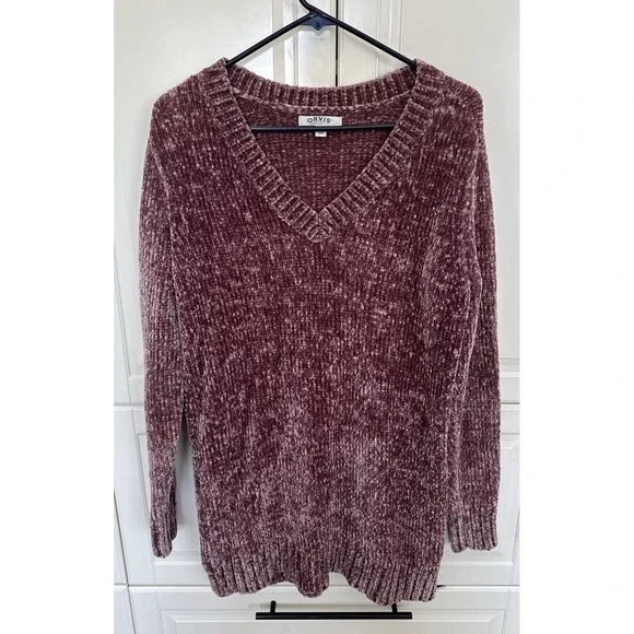 Orvis purple v neck chenille pullover women's sweater Sz Large